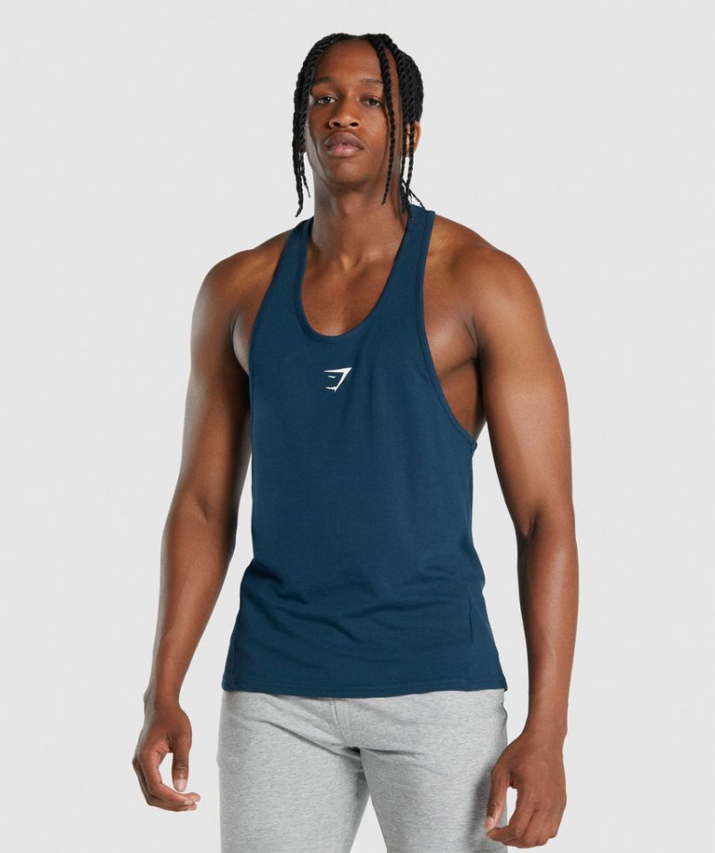 Men\'s Gymshark Critical 2.0 Stringer Tanks Navy | CA 5A783N